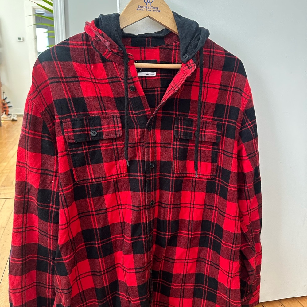 Red and Black Flannel Hoodie